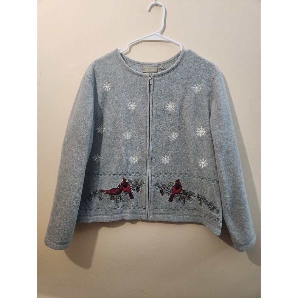 Croft‎ & Barrow Petite XL Grey Fleece Grandmacore Cardinal Snowflake Winter PXL